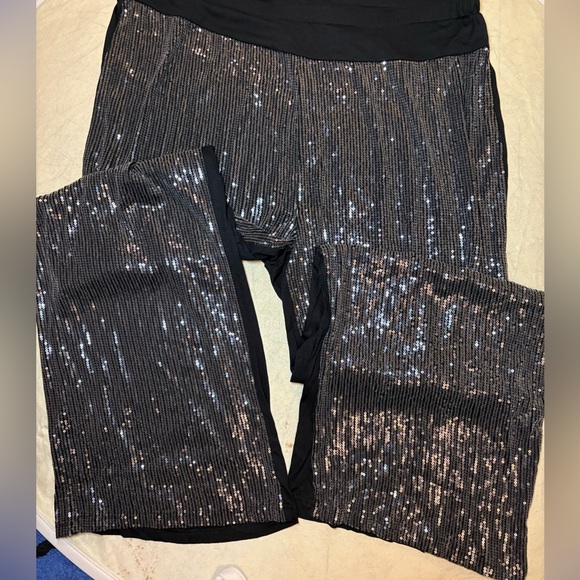 Avenue Jada Sequin Pant. Black Wide Leg Palazzo Pants - Picture 5 of 10